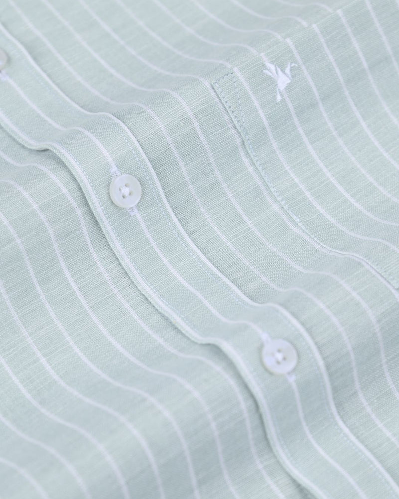 Green & White Mini Stripes -Full-Bamboo Linen