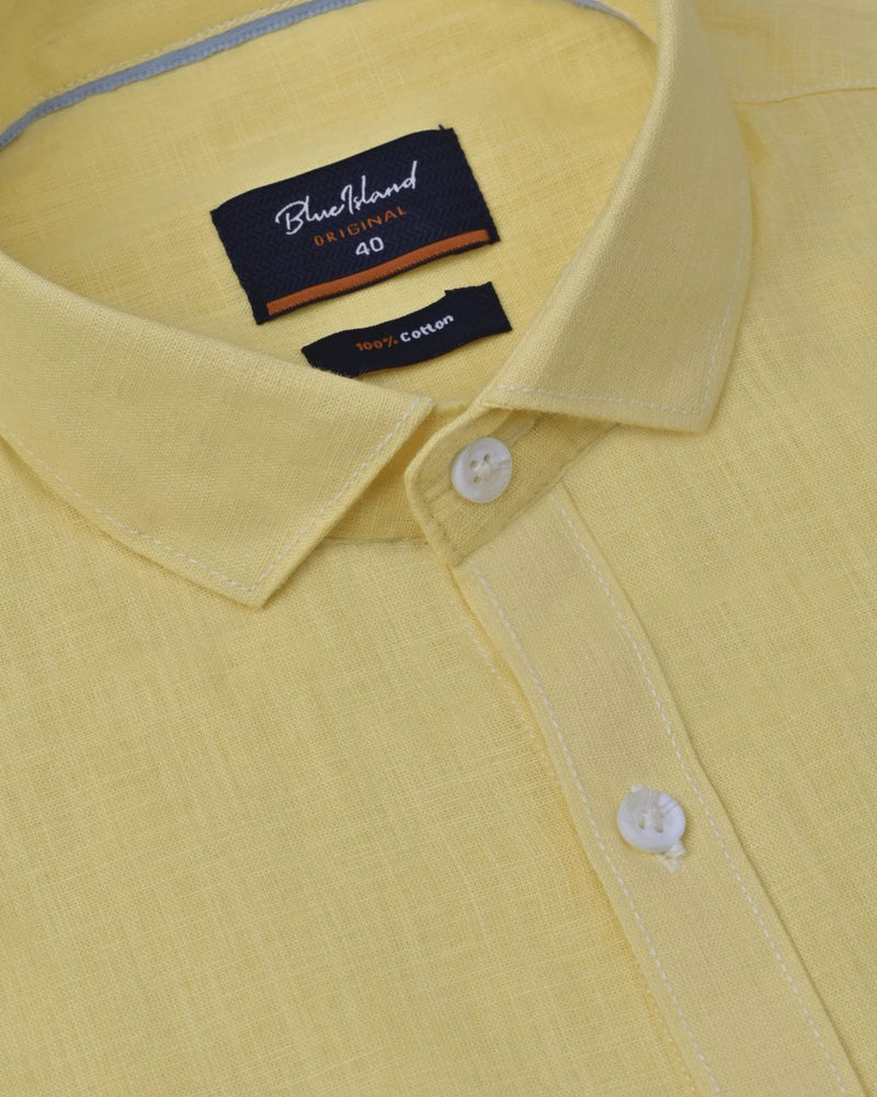 Bright Yellow Solid-Full-Cotton Linen Shirt