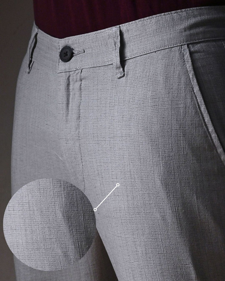Silver Grey Grid - 2 way stretch - COTTON LINEN PANT