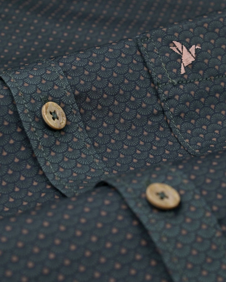 Dark Olive Flower Print -Full-Stain Proof