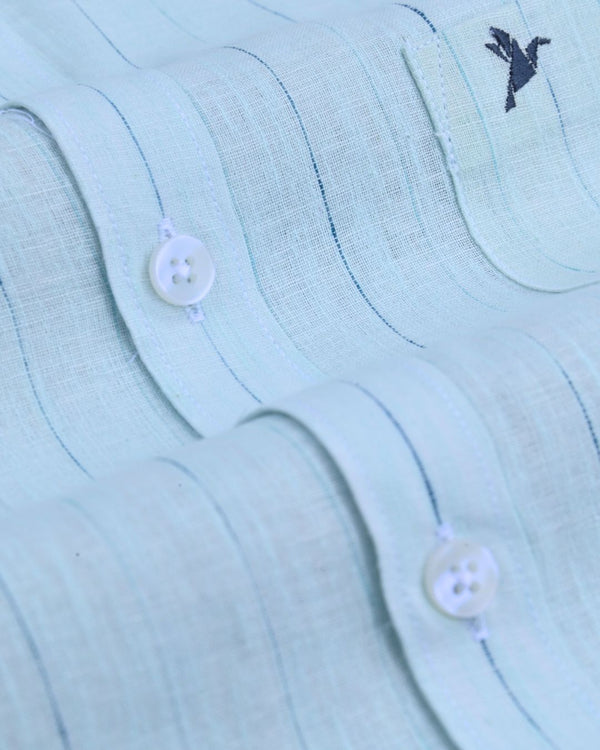 Soft Blue Dotted Line Stripes -Full-Bamboo Linen
