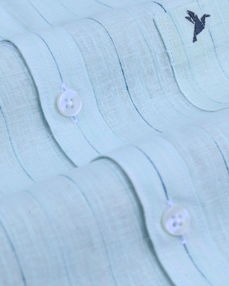 Soft Blue Dotted Line Stripes -Full-Bamboo Linen