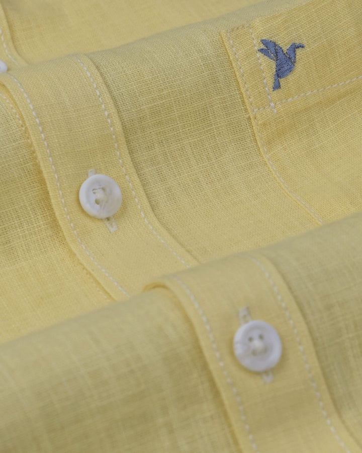 Bright Yellow Solid-Full-Cotton Linen Shirt