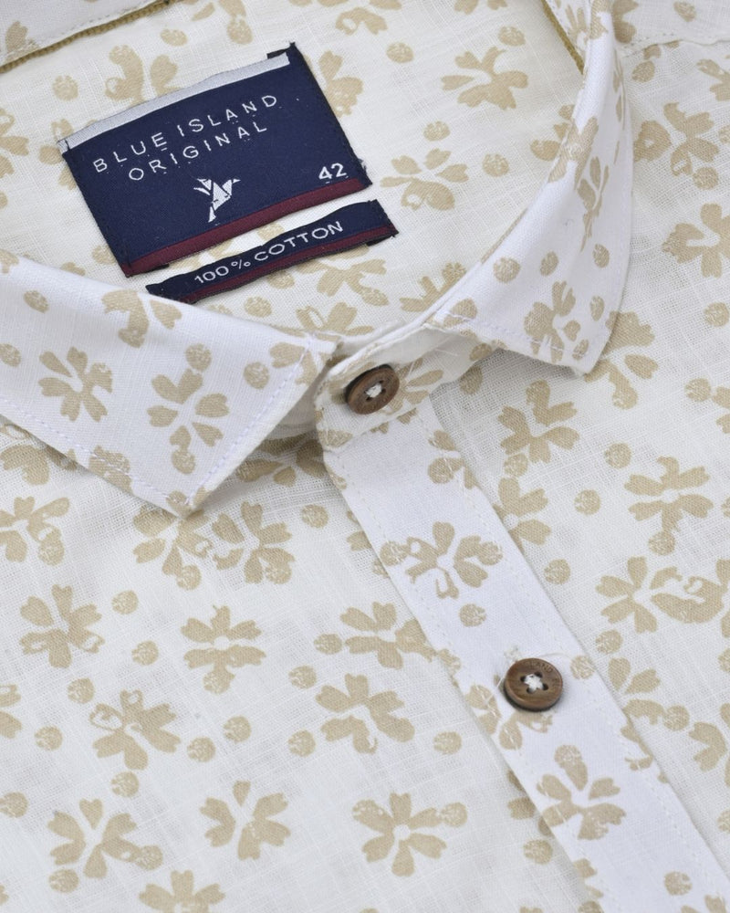 White & Sandal Flower Print -Full-Stain Proof