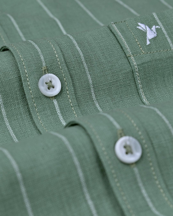 Dusty Green Broad Stripes-Full-Cotton Linen Shirt