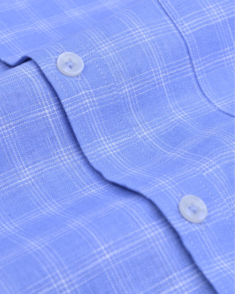 Blue Four Line Box Checks -Full-Bamboo Linen