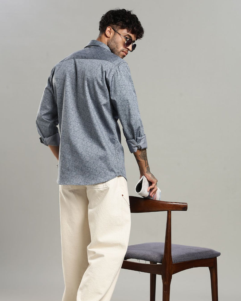 Ash Blue Textured Print -Full-Stain Proof