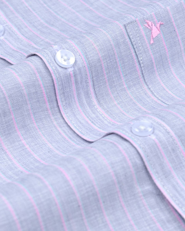 Grey & Pink Stripes -Full-Bamboo Linen