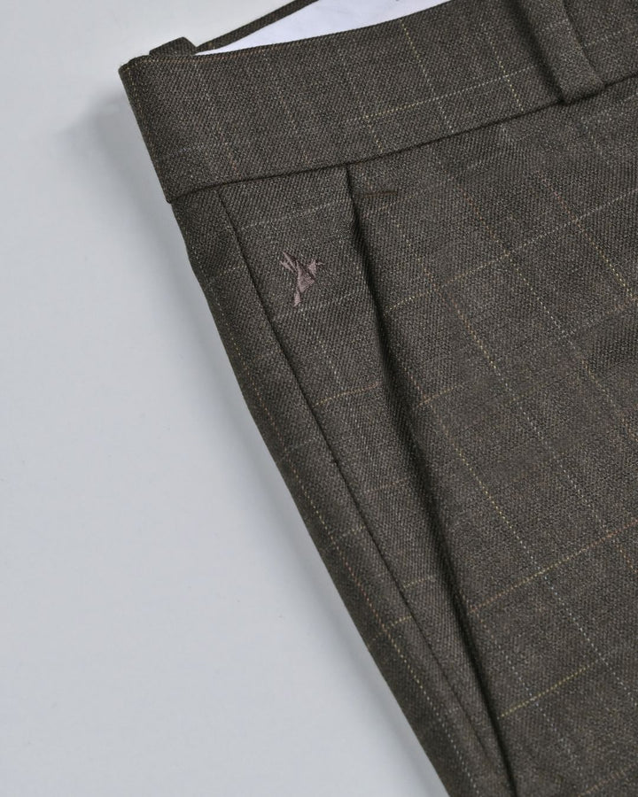 Timber Brown Rectangle Checks - Wrinkle free Formal Pant