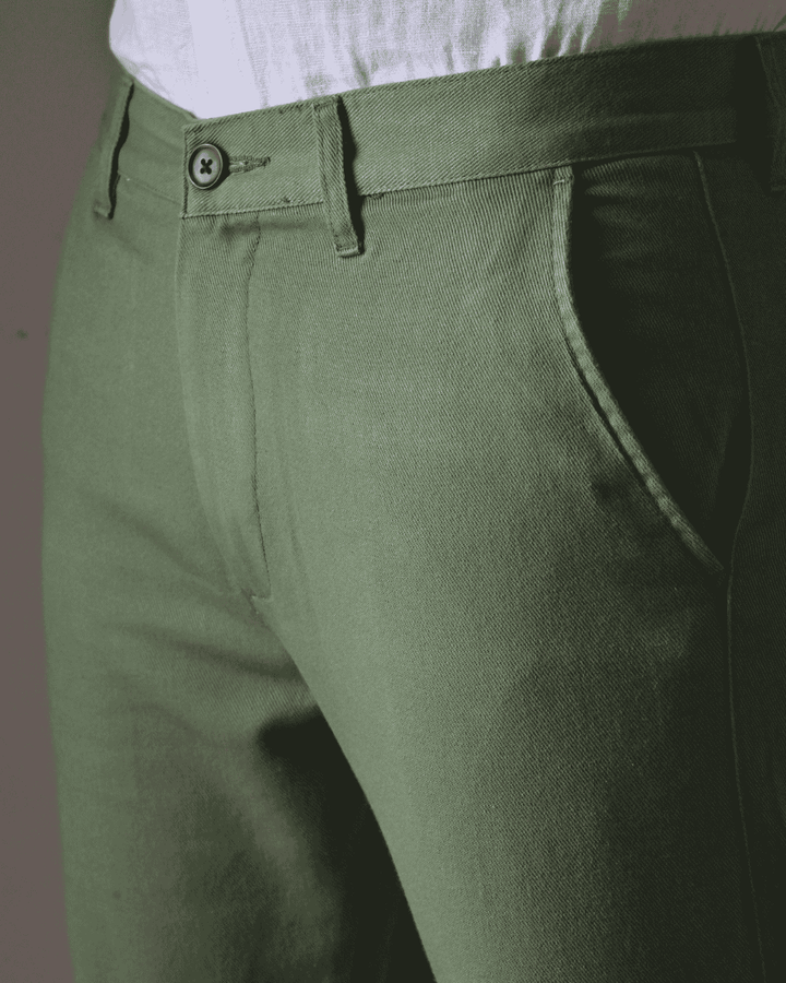 Olive Green Twill Weave - 2 way stretch - COTTON PANT