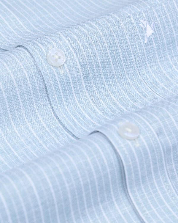 Blue & White Double Mini Stripes -Full-Bamboo Linen