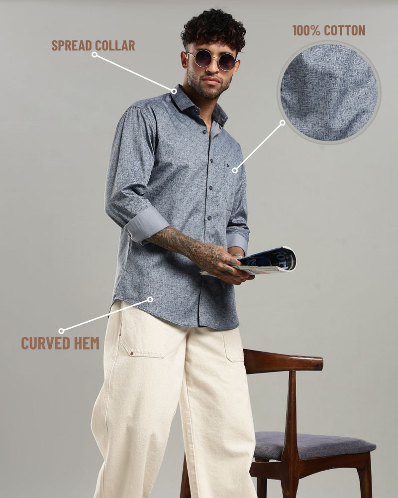 Ash Blue Textured Print -Full-Stain Proof