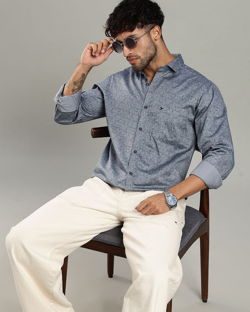 Ash Blue Textured Print -Full-Stain Proof