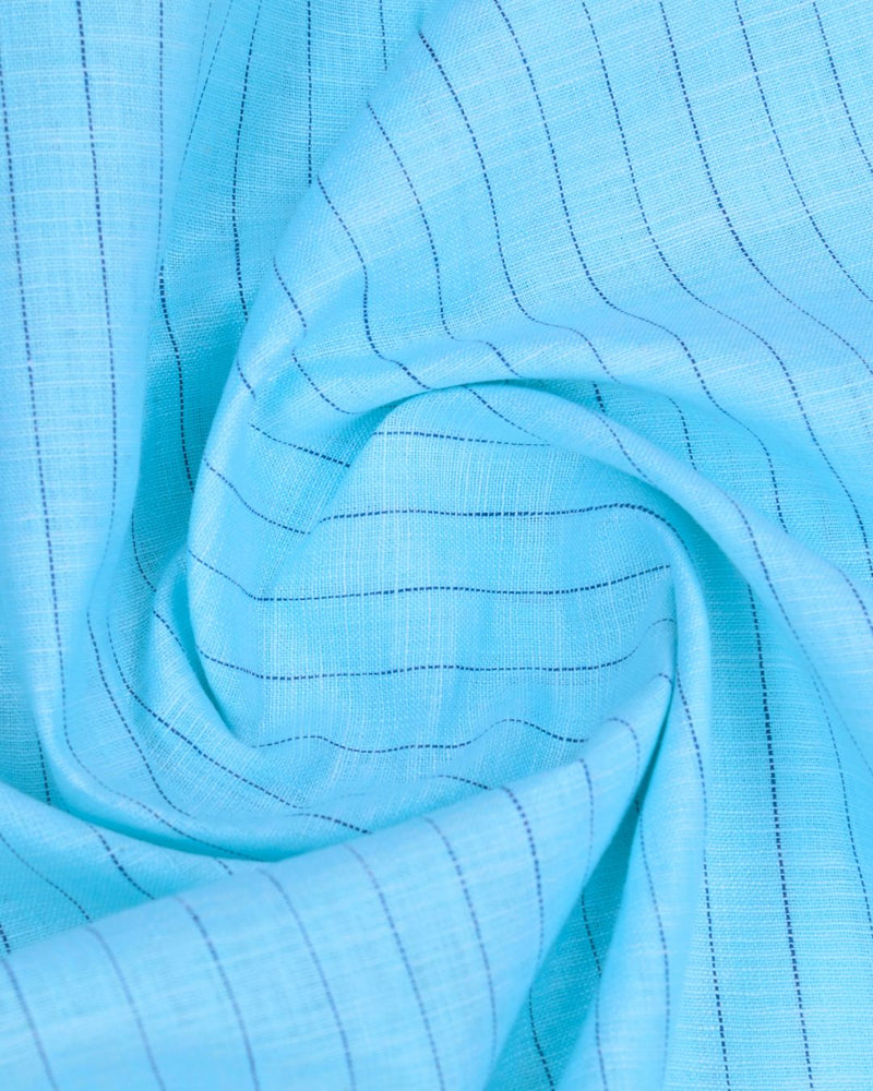 Blue Dotted Line Stripes -Full-Bamboo Linen