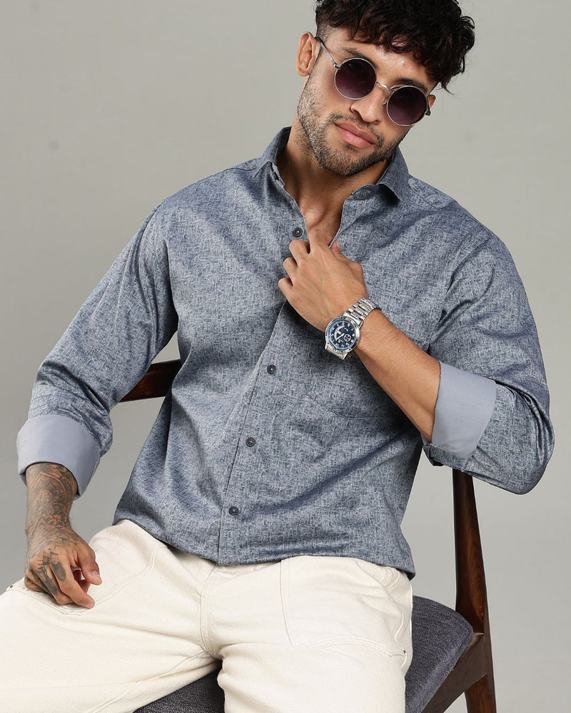 Ash Blue Textured Print -Full-Stain Proof