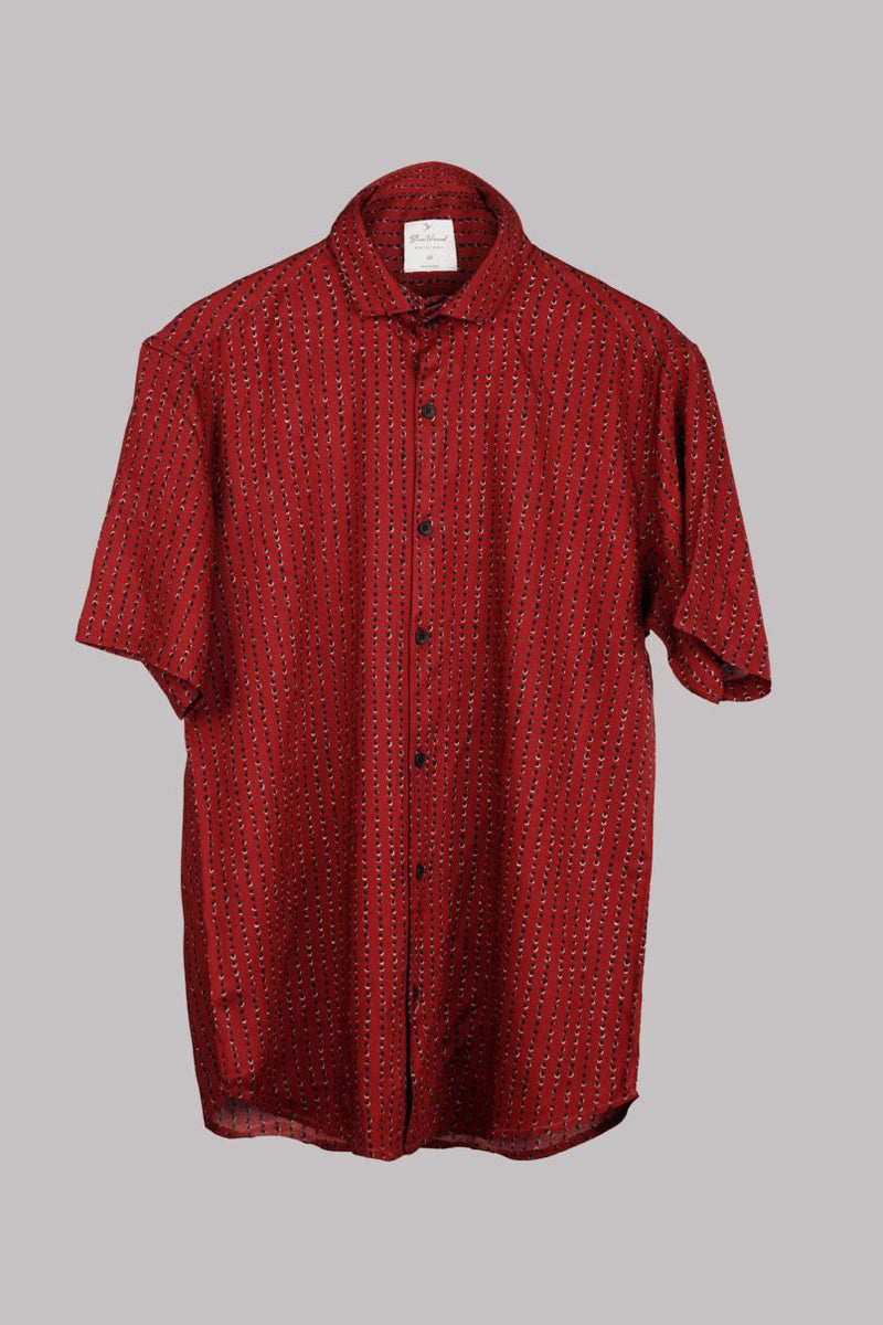 Rusty Red Dotted Print - Half Sleeve - Airlite Shirt