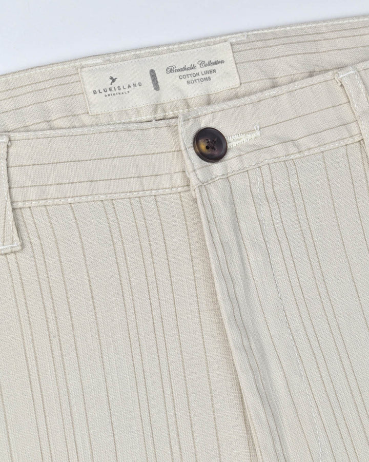 Cream Double Lines - 2 way stretch - COTTON LINEN PANT