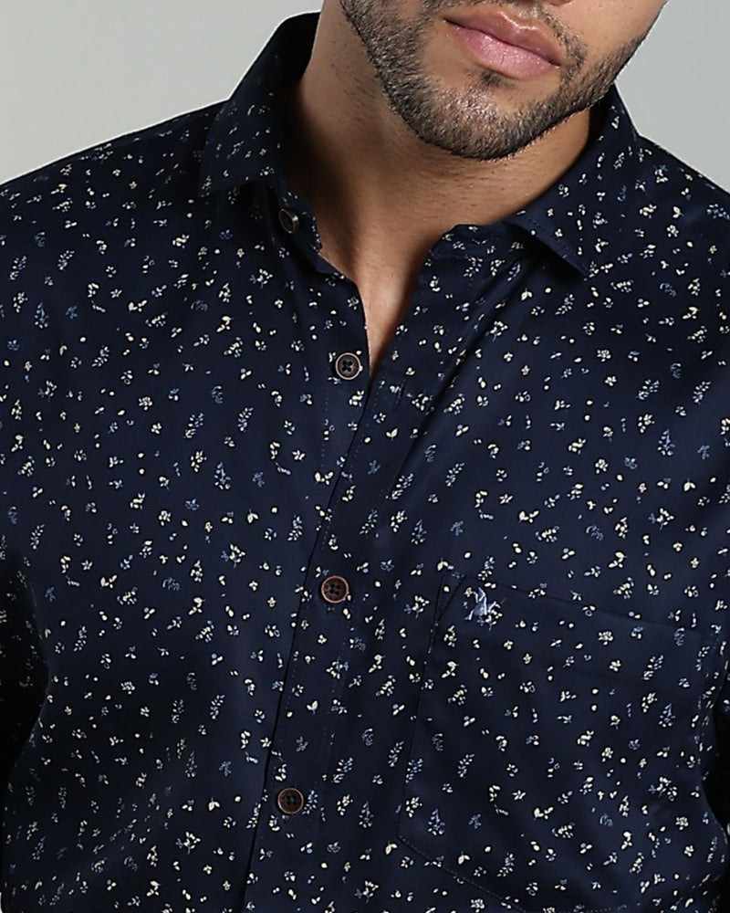 Navy Leaf Print-Full-Stain Proof