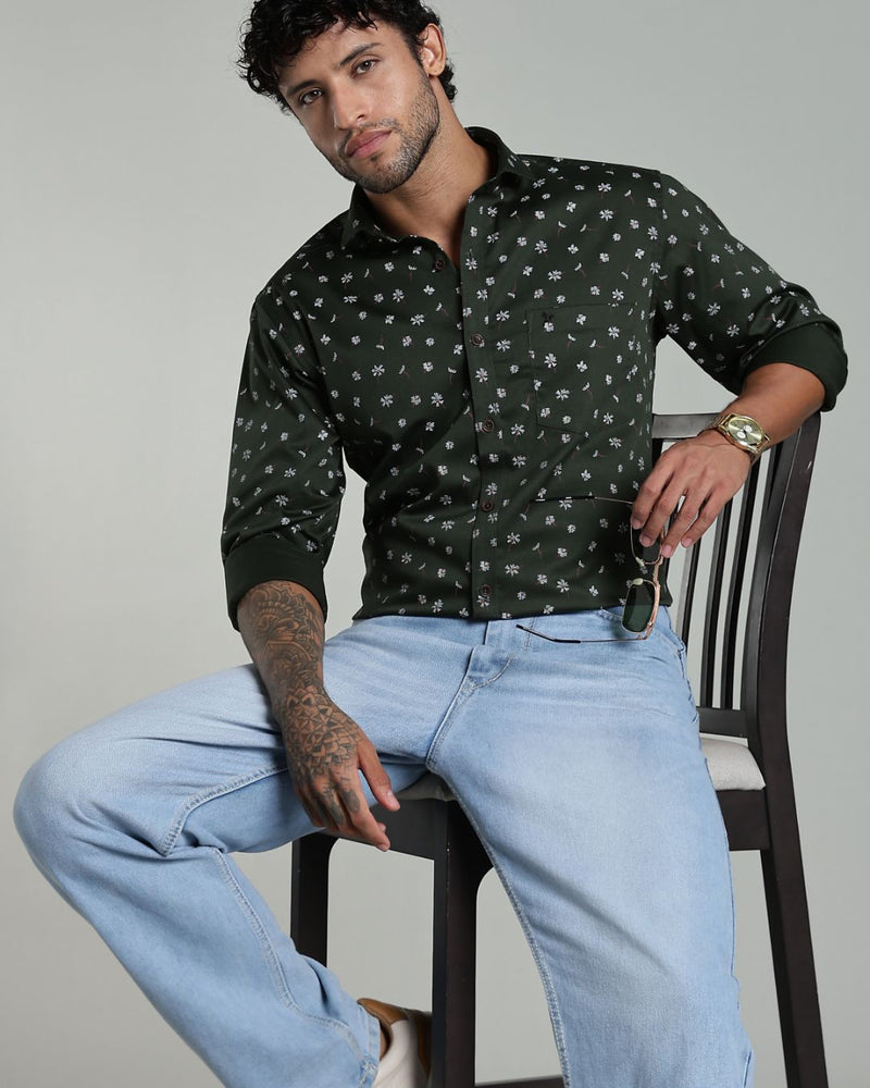 Dark Green Flower Print-Full-Stain Proof