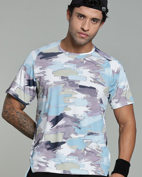 Camo Blue Splash - Active wear Round neck Tshirt