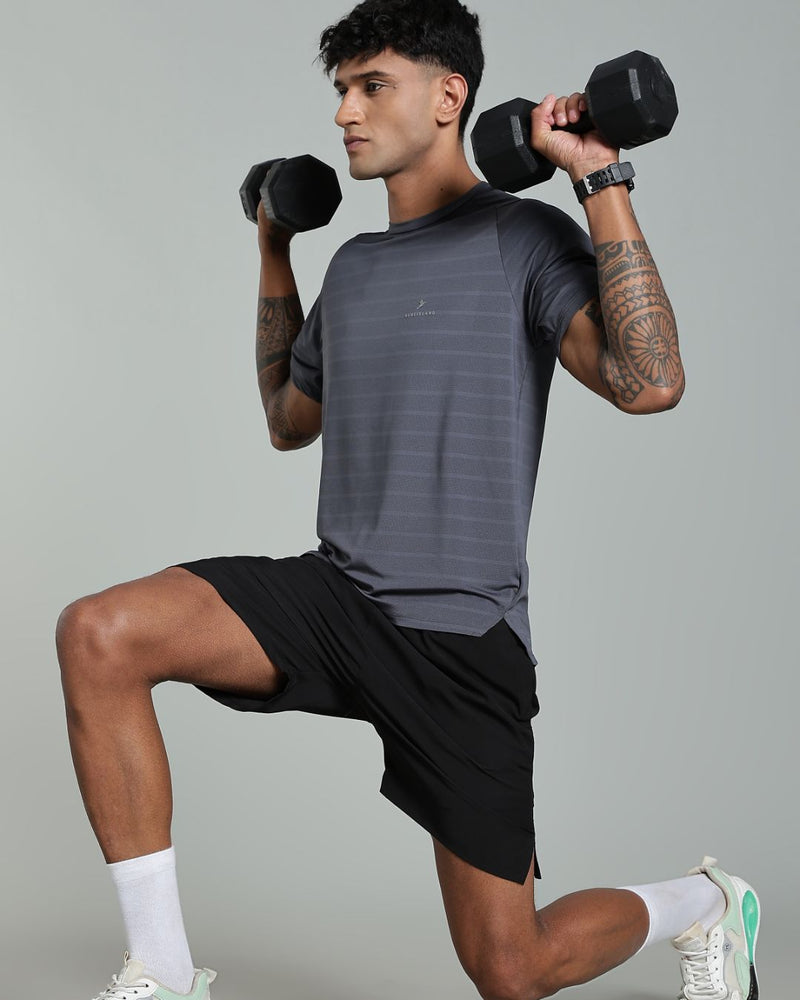Ash Grey Horizontal Lines - Active wear Round neck Tshirt
