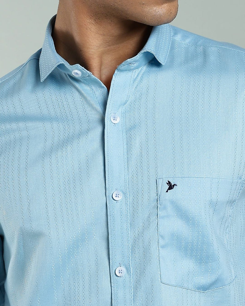 Sky Blue Self Design - Full-Stain Proof