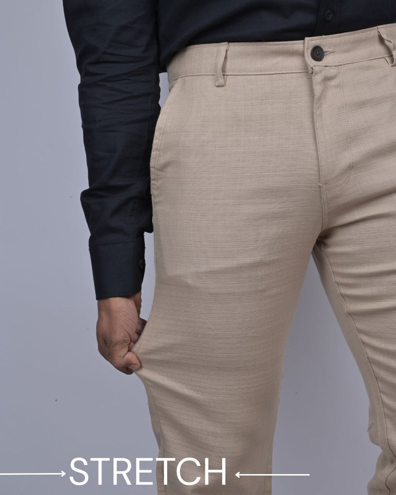 Textured Dark Cream - 2 way stretch - COTTON PANT