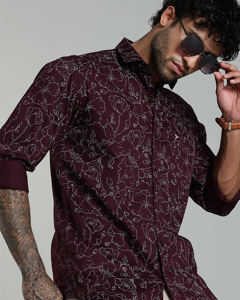 Dark Wine Flower Print-Full-Stain Proof