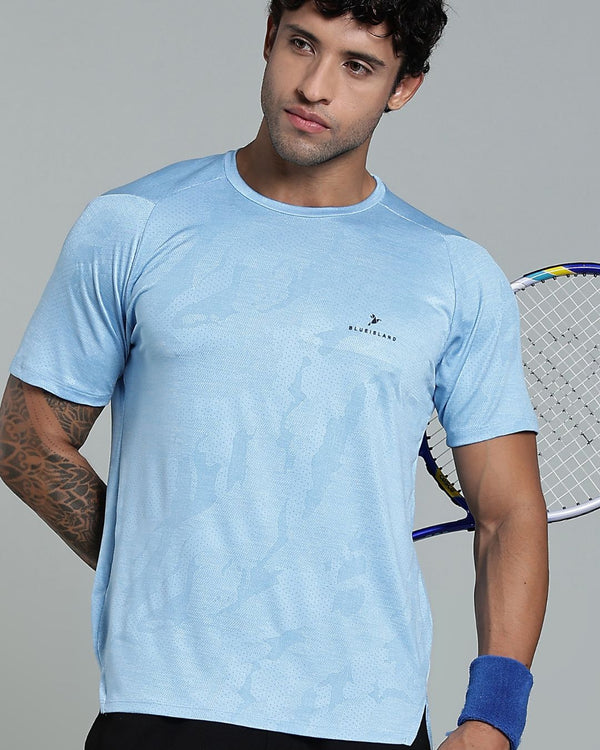 Sky Blue Dotted - Active wear Round neck Tshirt