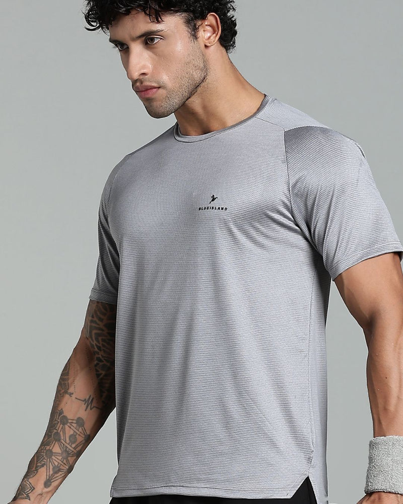 Lite Grey Dotted Lines - Active wear Round neck Tshirt