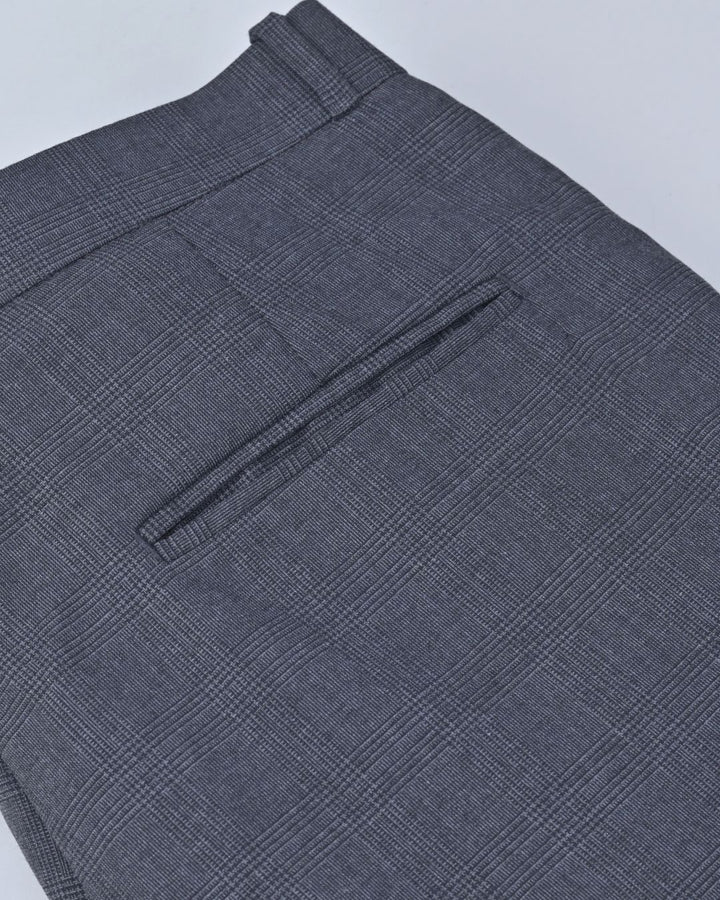 Metal Grey Cross Line Checked - Wrinkle free Formal Pant