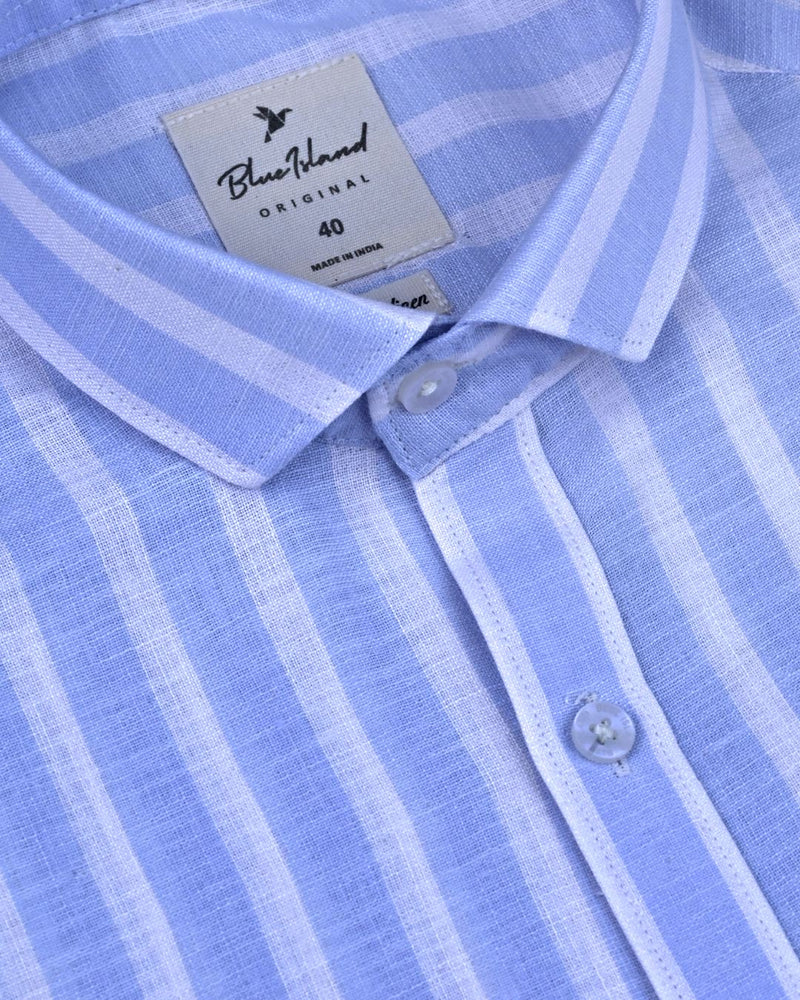 Ice Blue Broad Stripes -Full-Bamboo Linen