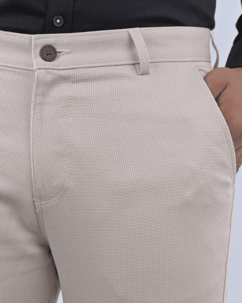 Cream Square Checked - 2 way stretch - COTTON PANT
