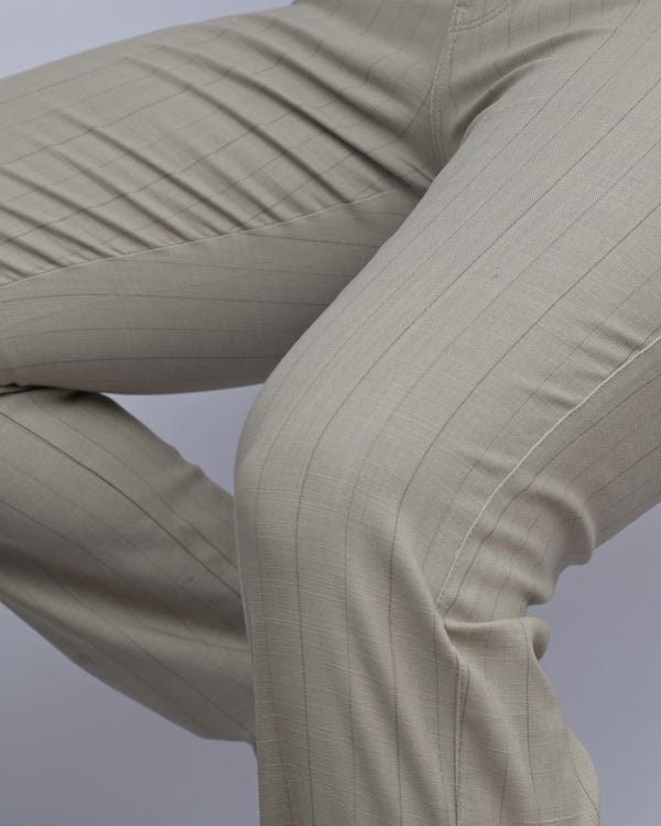 Lite Khaki Vertical Stripes - 2 way stretch - COTTON PANT