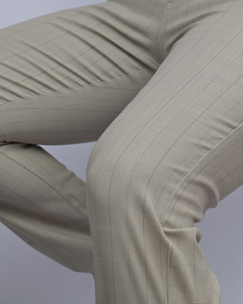 Lite Khaki Vertical Stripes - 2 way stretch - COTTON PANT
