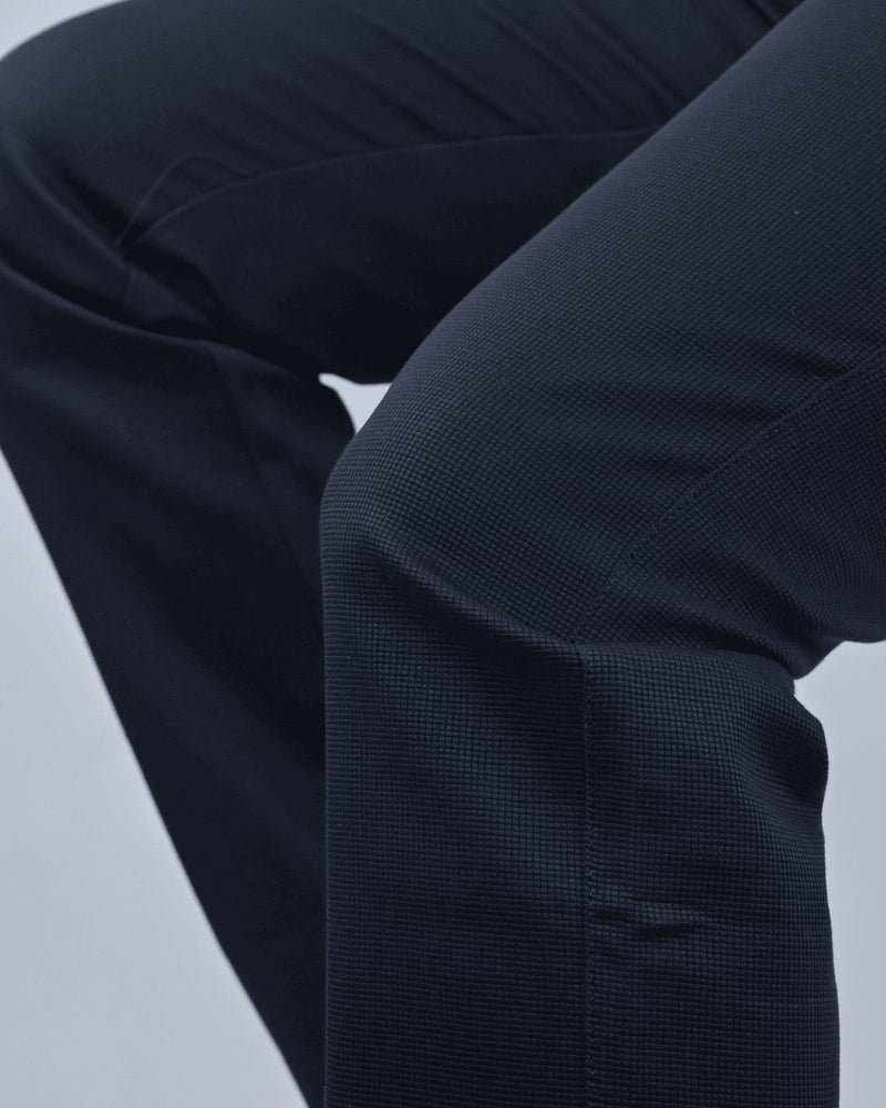Navy Square Checked - 2 way stretch - COTTON PANT