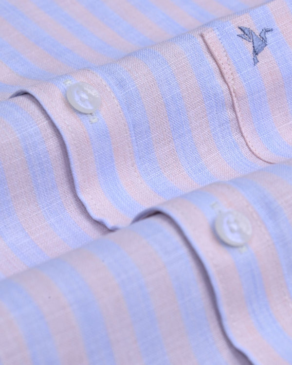 Blue & Orange Stripes -Half Sleeve-Bamboo Linen