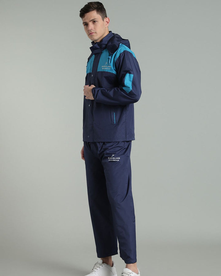 Navy with Blue Shoulder Panel - Rain Jacket with Pant