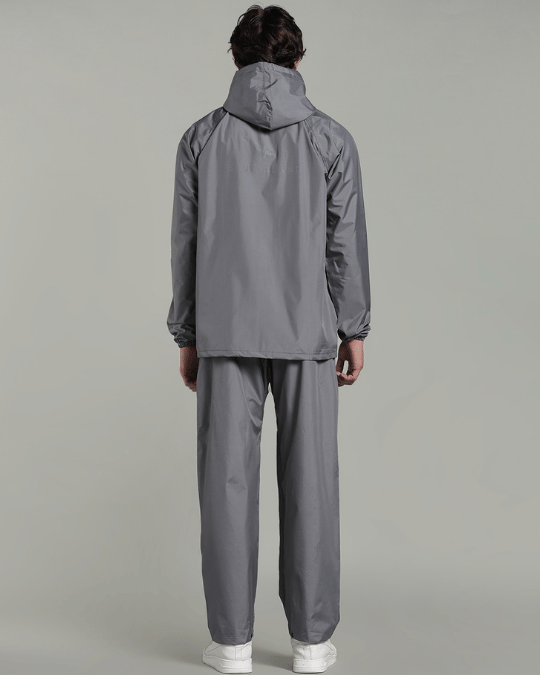 Silver Grey with Black Border - Rain Jacket with Pant & Mobile Pouch