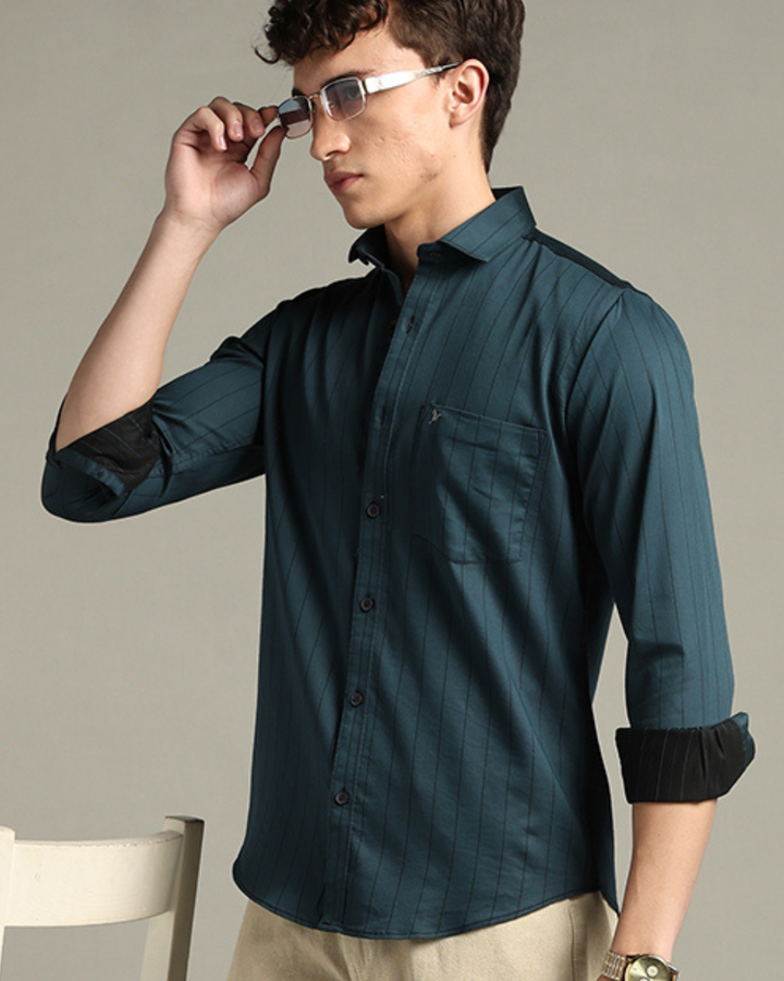Emerald Green Vertical Stripes -Full-Stain Proof