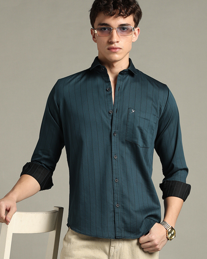 Emerald Green Vertical Stripes -Full-Stain Proof
