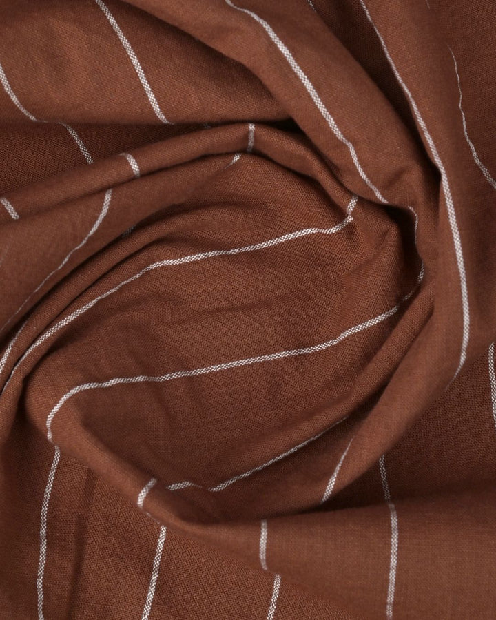 Teak Brown Broad Stripes-Full-Cotton Linen Shirt