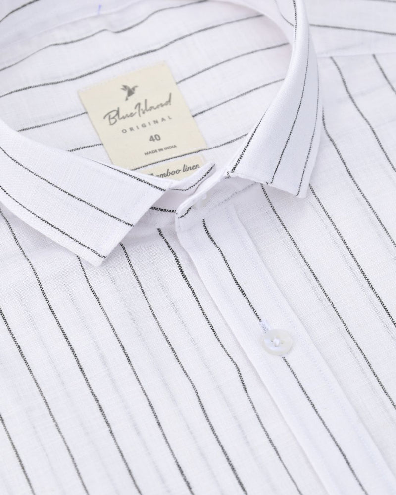 White & Black Dotted Line Stripes -Full-Bamboo Linen