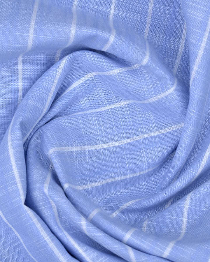 Sky Blue & White Line Stripes -Full-Cotton Linen Shirt