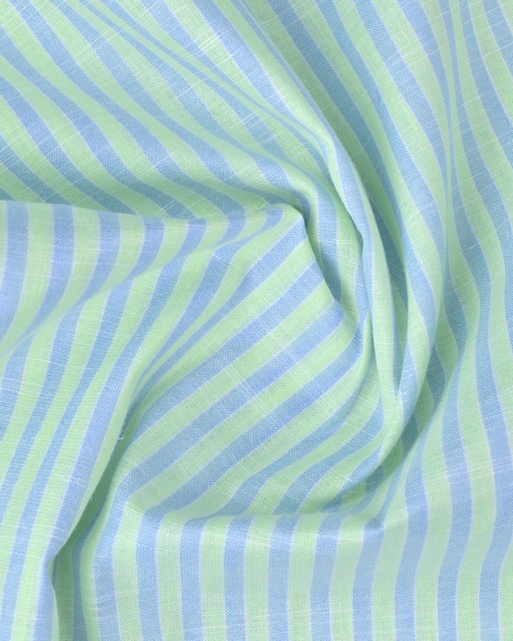 Radium Green & Blue Bold Stripes -Full-Bamboo Linen
