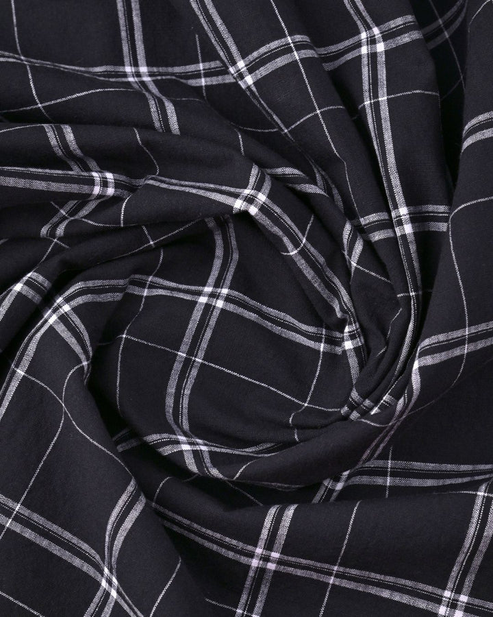 Black Double Line Checks-Full-Cotton Linen Shirt