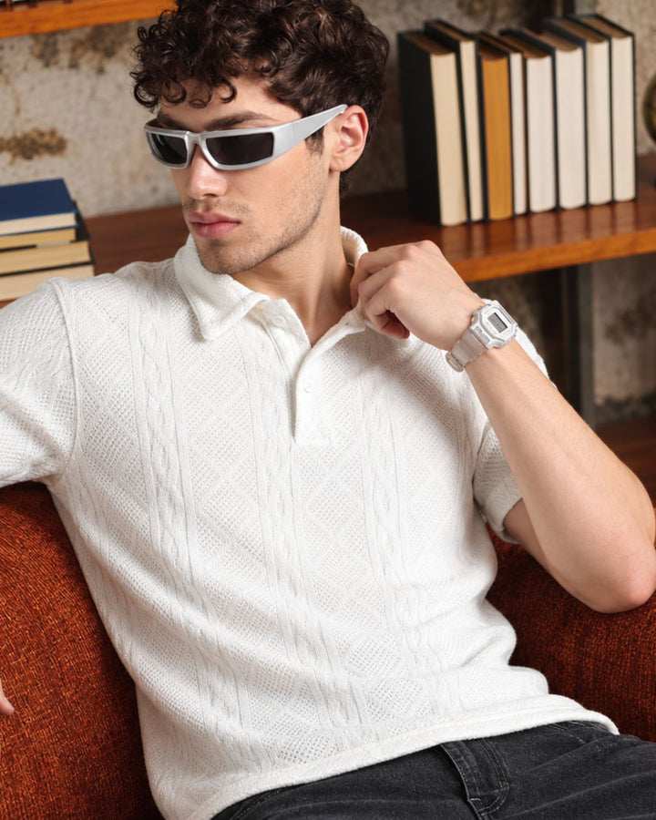 White Infinity Textured - Polo Tshirt