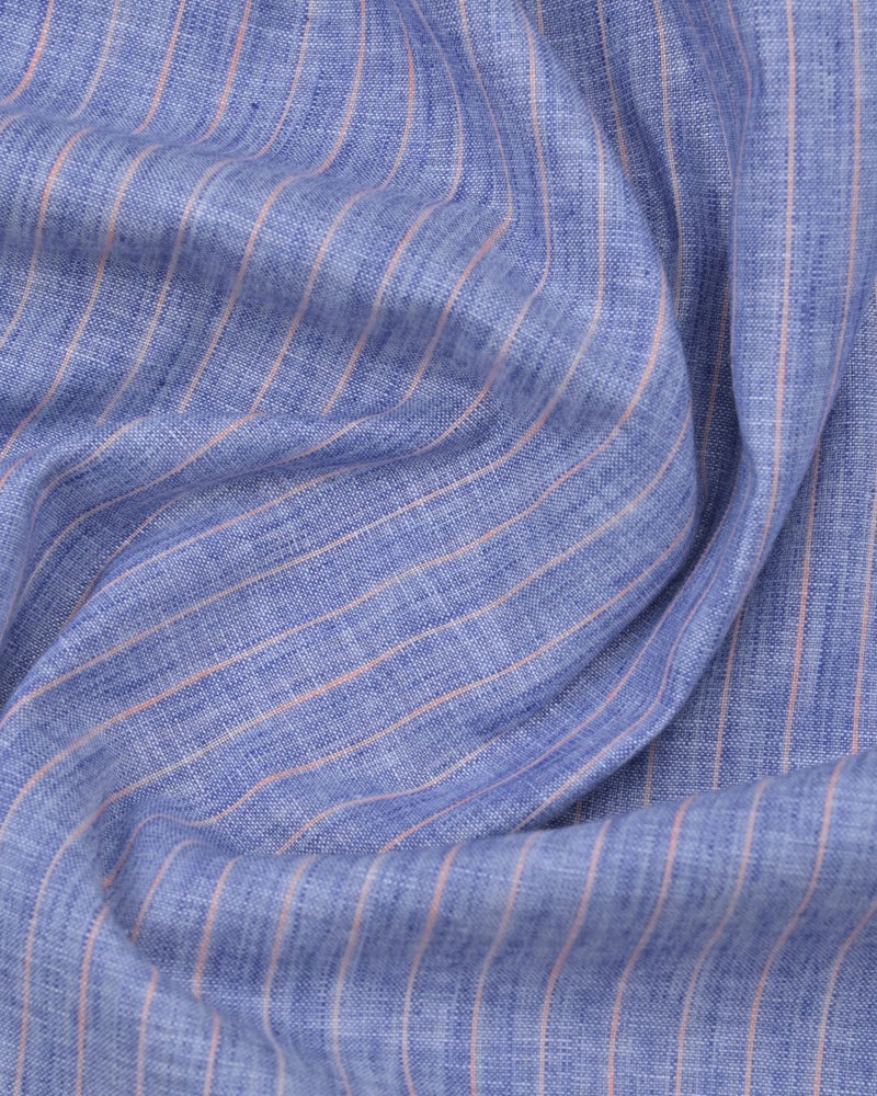Denim Blue & Pink Stripes -Full-Bamboo Linen