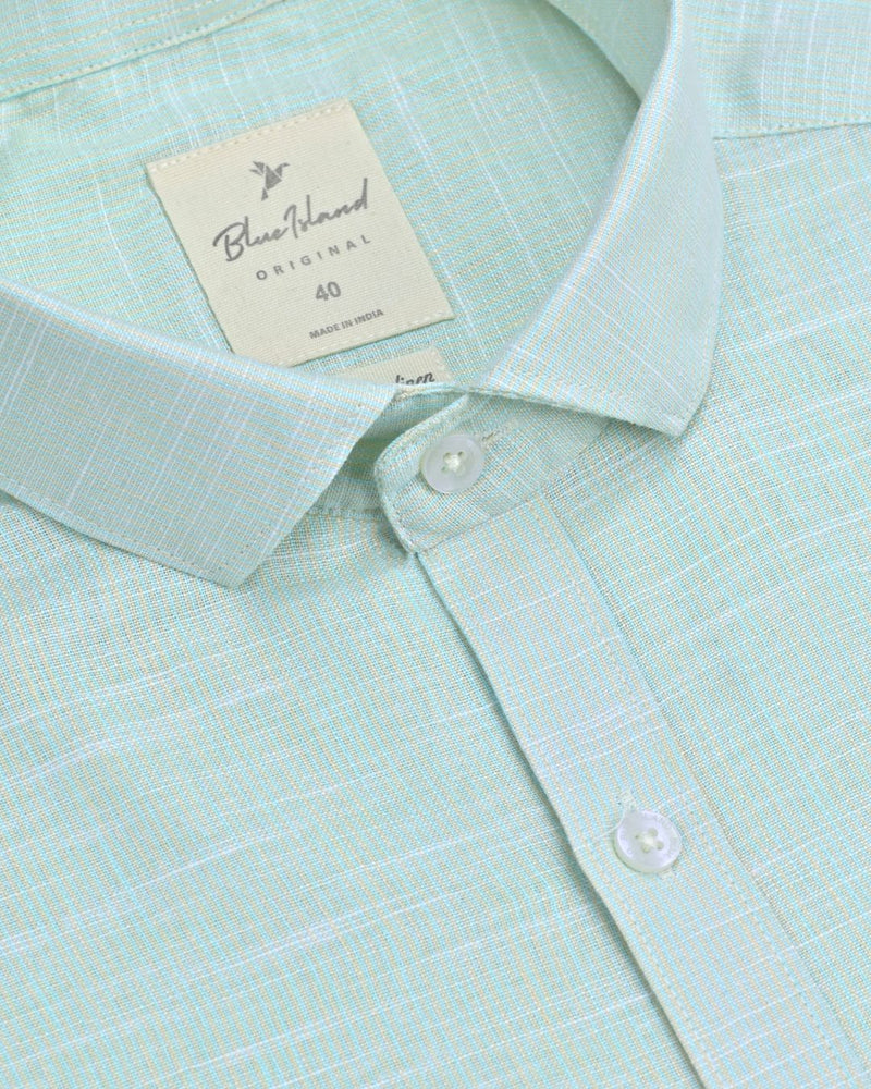 Mild Green Grid Stripes -Full-Bamboo Linen