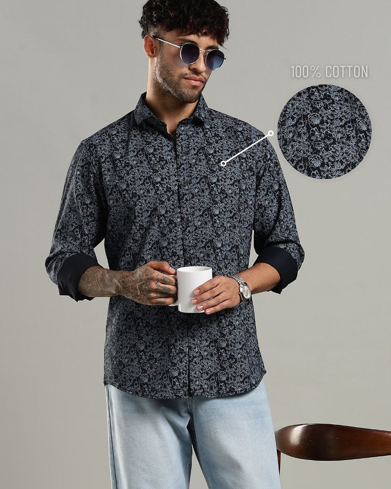 Navy Blossom Print -Full-Stain Proof